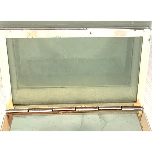 Trinket/Jewelry Box-Alabaster-Green-Flowers-Hinged Edge - Picture 8 of 13